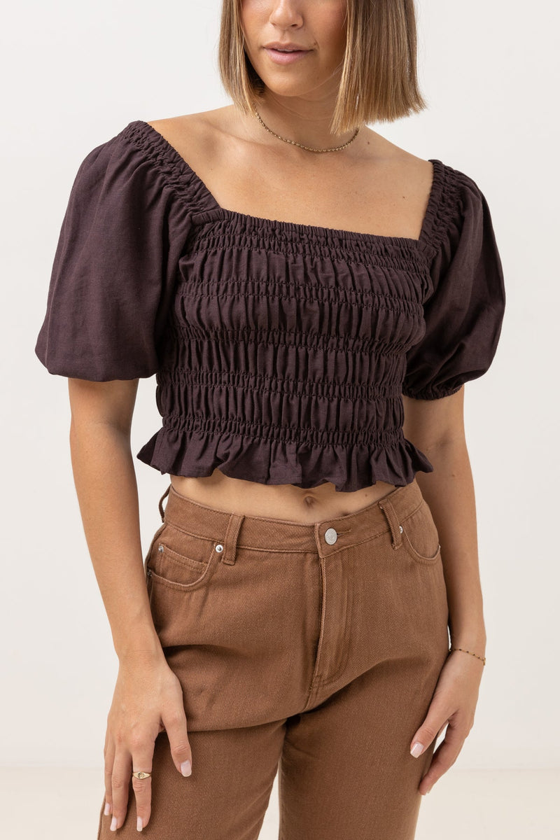 Polera Bronte Smocked Top Chestnut