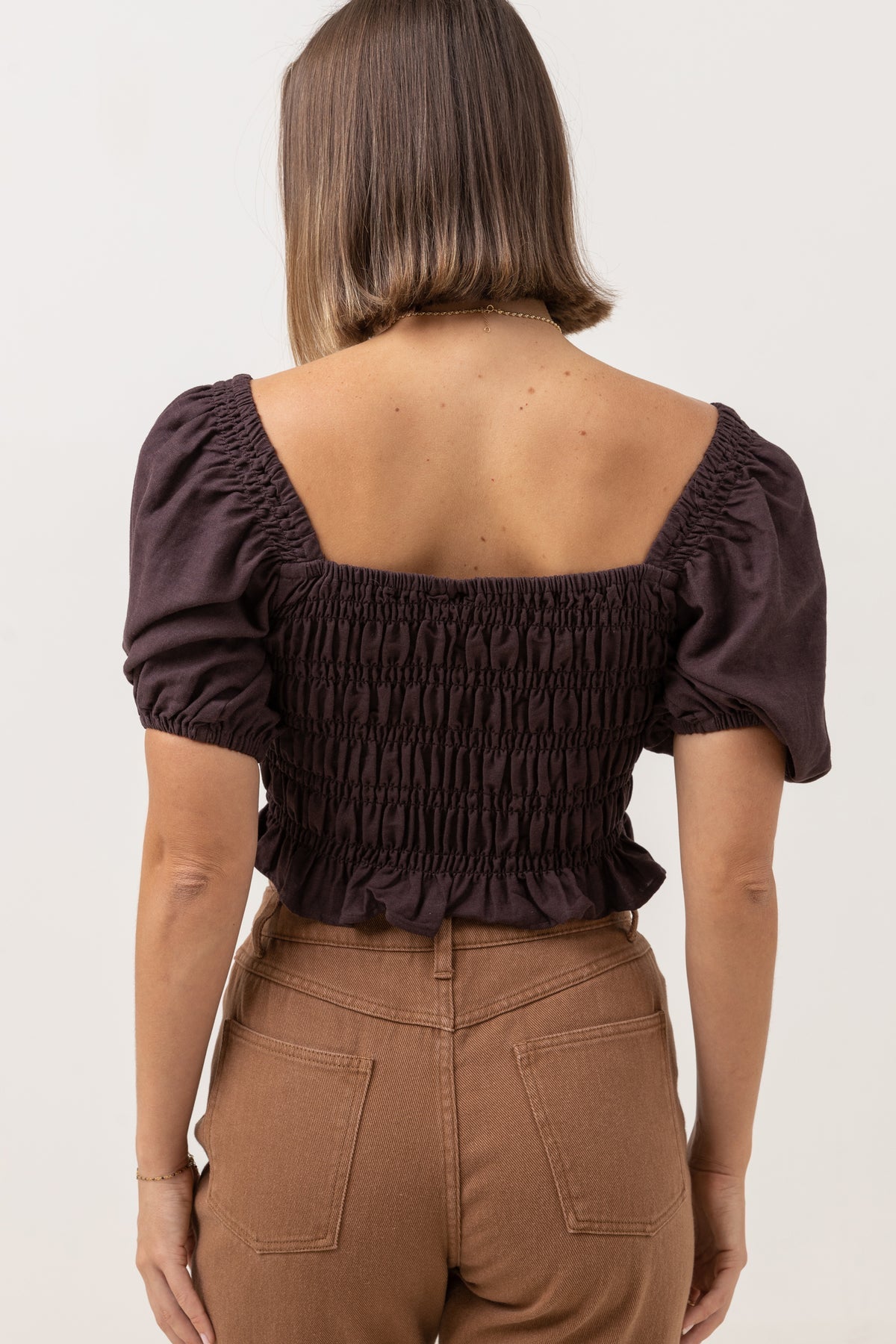 Polera Bronte Smocked Top Chestnut