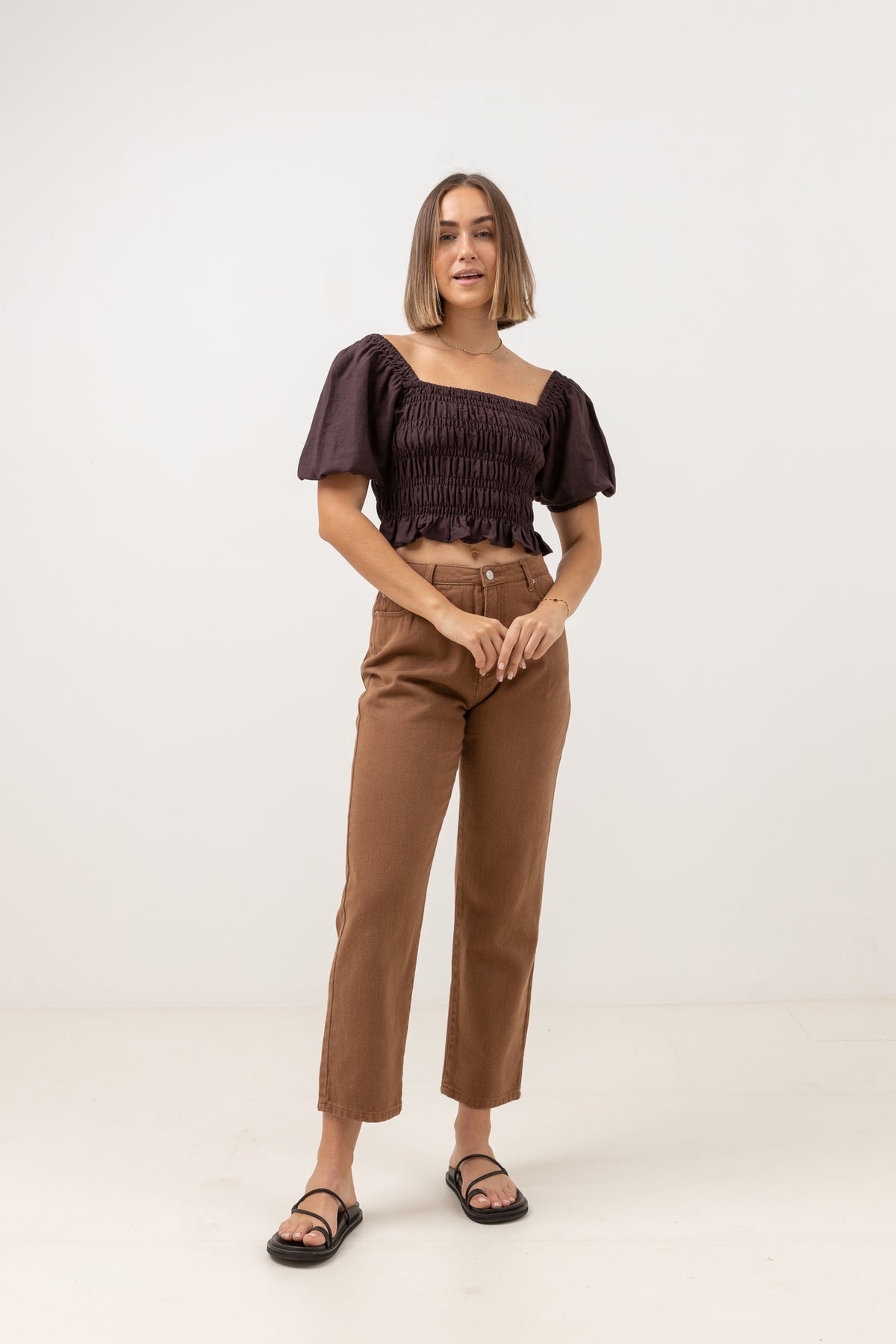 Polera Bronte Smocked Top Chestnut