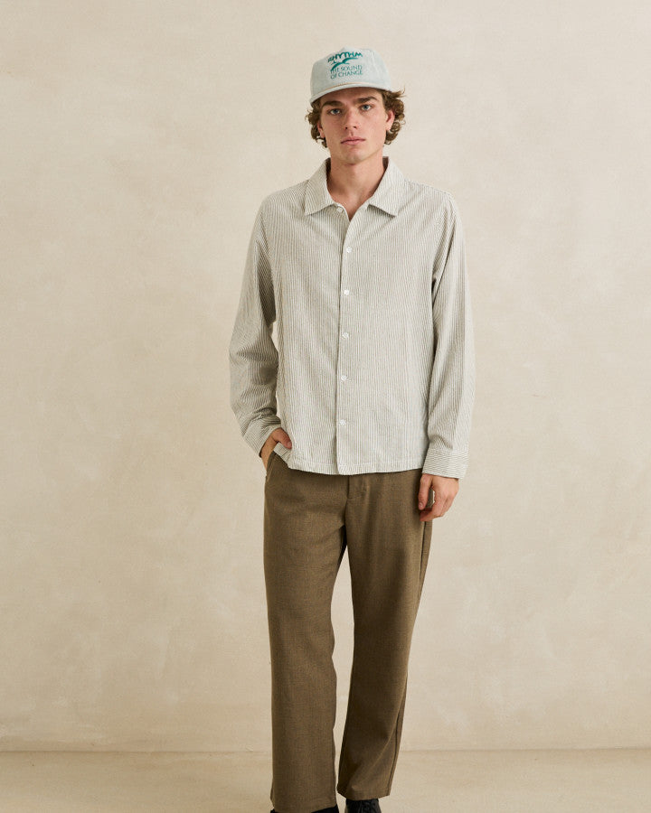 Camisa Hombre Bank Stripe LS - Olive