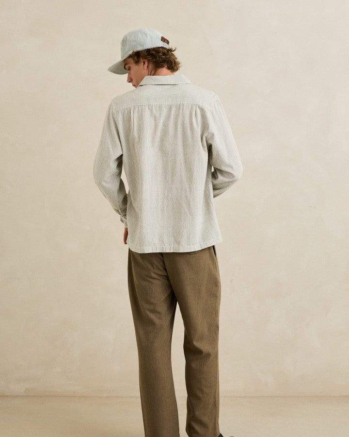 Camisa Hombre Bank Stripe LS - Olive