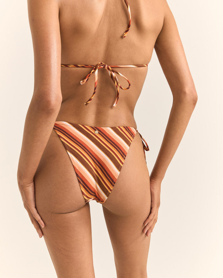 Bikini Bottom Chica Stripe Tie Side Hi Cut - Brown