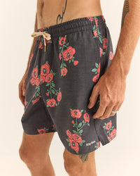 Traje de Baño Hombre Floral Beach Short - Vintage Black