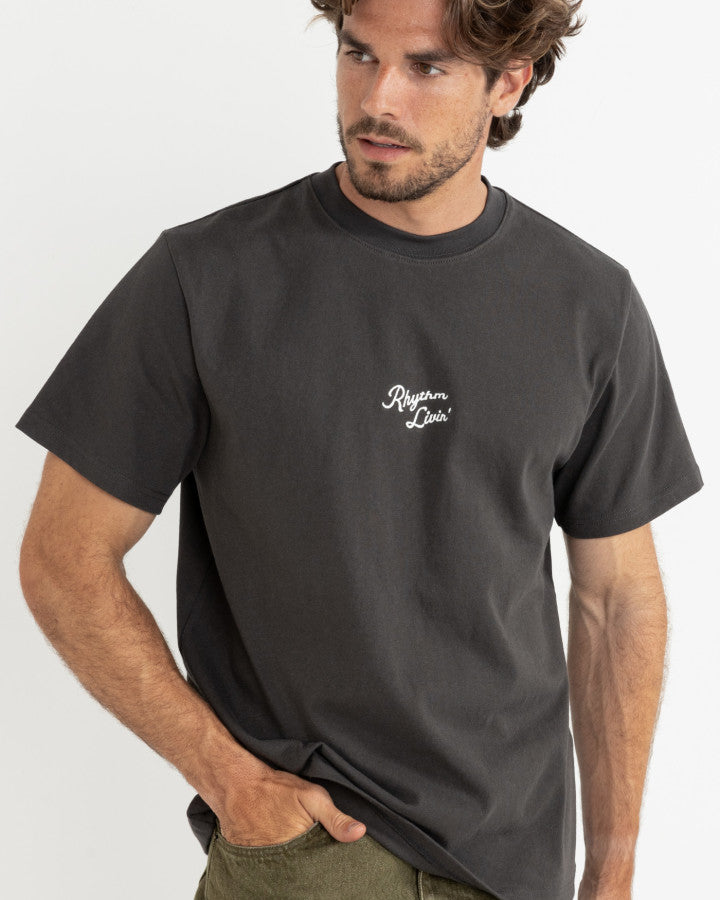 Polera Hombre Heavy Vintage Embroidered - Charcoal