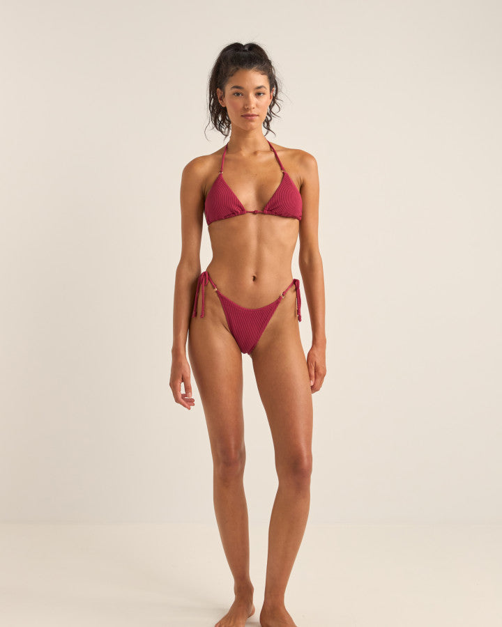 Bikini Bottom Isla Rib Tie Side Hi Cut - Sangria