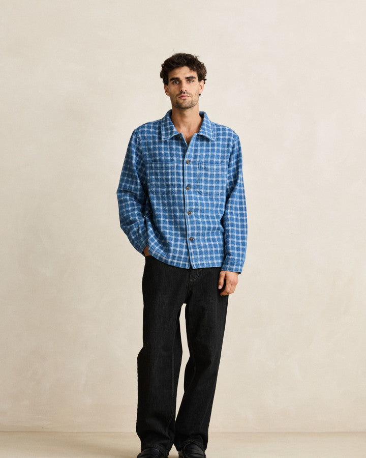 Camisa Hombre Jacquard Check Shirt - Indigo