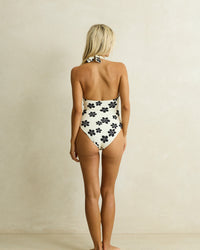 Traje de Baño Loulou Floral Reversible Halter Neck - Cream