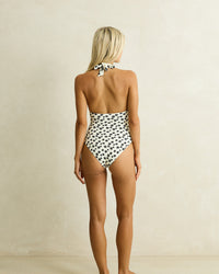 Traje de Baño Loulou Floral Reversible Halter Neck - Cream