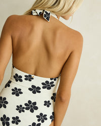Traje de Baño Loulou Floral Reversible Halter Neck - Cream