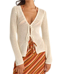 Camisa Mujer Seashell Tie Front Top - White