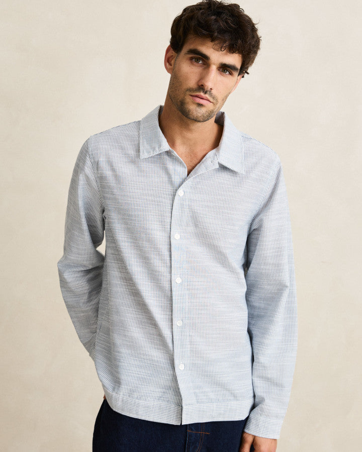 Camisa Hombre Striped Linen Shirt - Vintage Blue