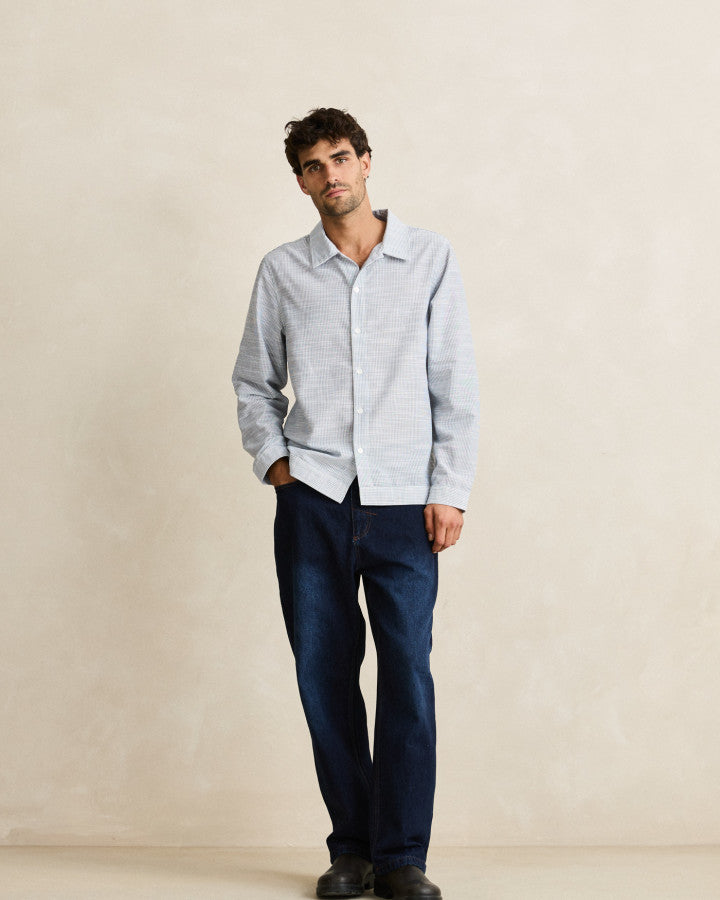 Camisa Hombre Striped Linen Shirt - Vintage Blue