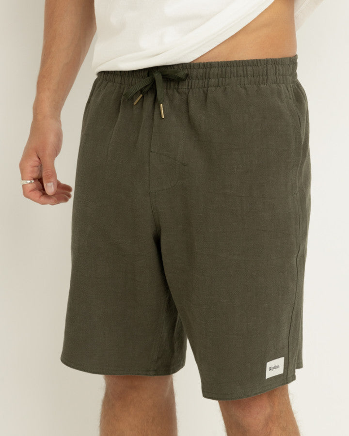 Short Hombre Textured Linen Box Jam - Olive