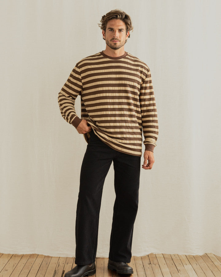 Polera Hombre Textured Stripe LS - Brown
