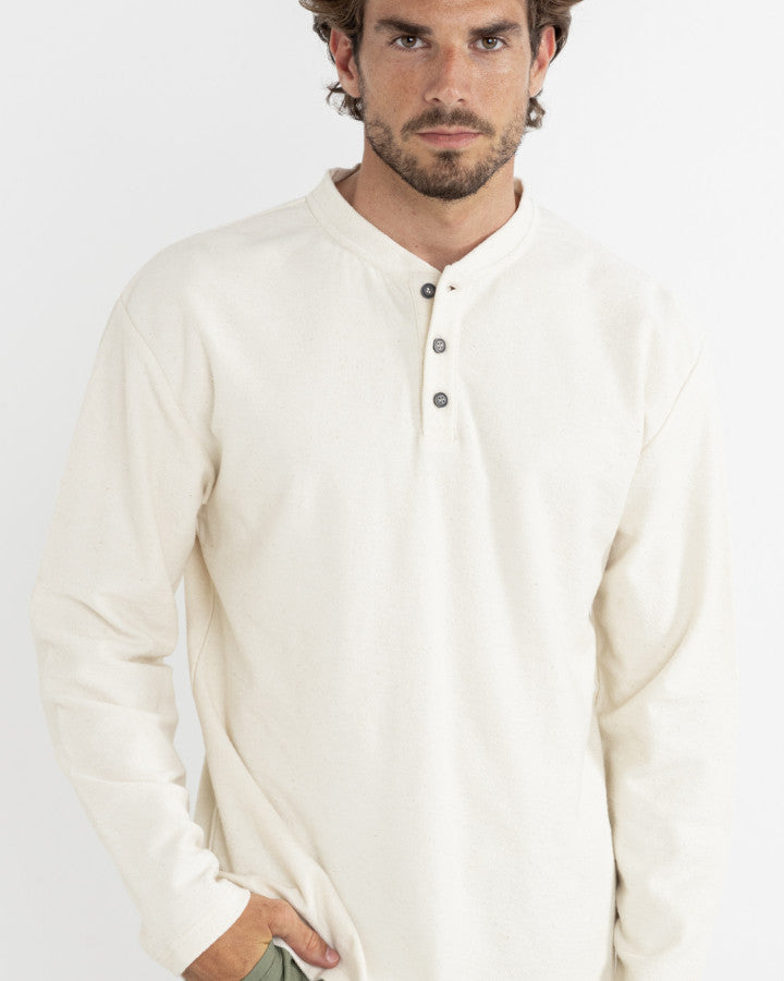 Polera Hombre Vintage Terry LS Henley - Natural