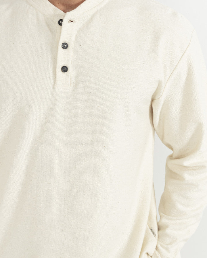 Polera Hombre Vintage Terry LS Henley - Natural