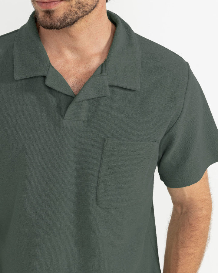 Polera Hombre Vintage Terry Polo - Silver Pine