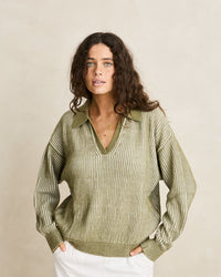 Sweater Mujer Vista Stripe Collared Jumper - Olive