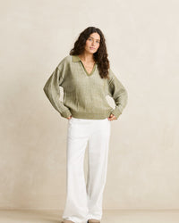 Sweater Mujer Vista Stripe Collared Jumper - Olive