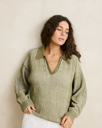 Sweater Mujer Vista Stripe Collared Jumper - Olive