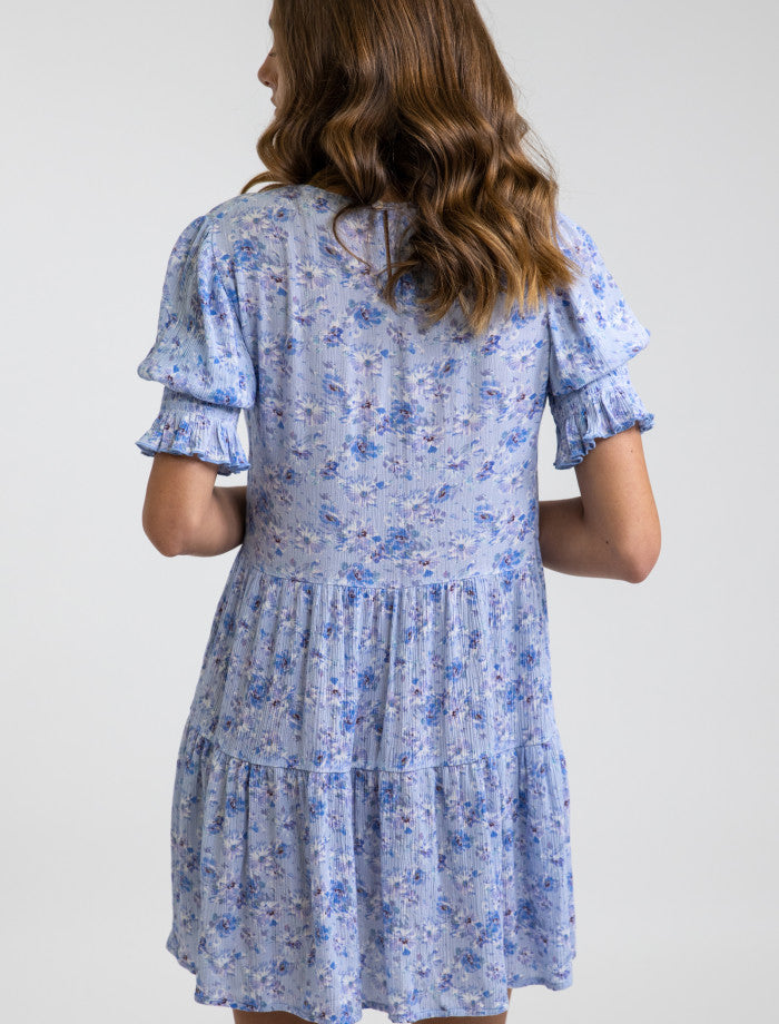 Vestido Bloom Tiered Mini Whisper Blue