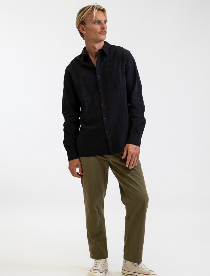 Camisa Hombre con Bolsillo Classic Linen LS Vintage Black