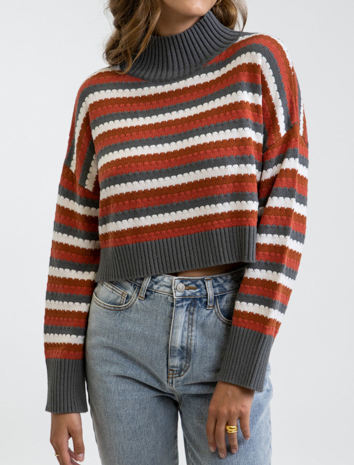 Sweater Mujer Nakita High Neck Knit Retro Stripe