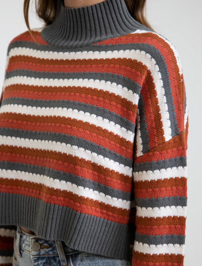 Sweater Mujer Nakita High Neck Knit Retro Stripe
