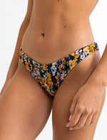 Bikini Bottom Ophelia Floral Smocked Hi Cut Black